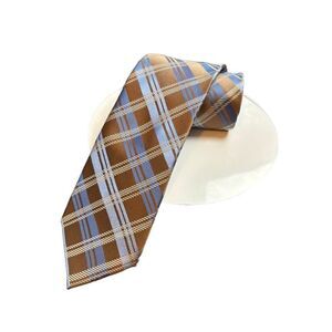 Michael Kors Men's Plaid Silk Tie Brown & Blue 58" Long